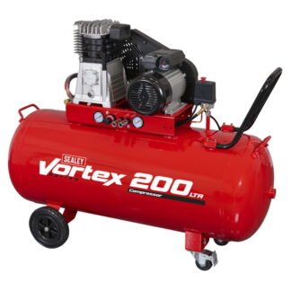 Sealey 200L Belt Drive Air Compressor with Cast Cylinders & Wheels 3.5hp (5054630497469) SAC1203B