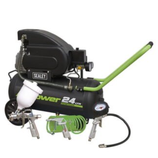 Sealey 24L Direct Drive Air Compressor 2hp with 4pc Air Accessory Kit (5054511527858) SAC2420EPK