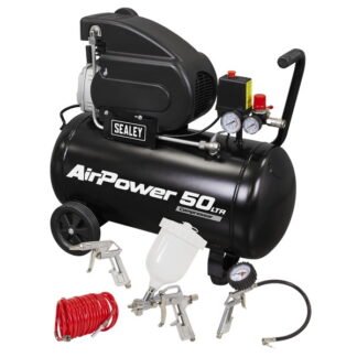 Sealey 50L Direct Drive Air Compressor 2hp with 4pc Air Accessory Kit (5054630379123) SAC5020APK