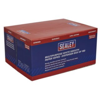 Sealey Multipurpose Smooth White Paper Wipes 73gsm - Dispenser Box of 150 Sheets (5054511244144) SCP1501