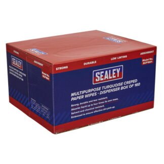 Sealey Multipurpose Creped Turquoise Paper Wipes 69gsm - Dispenser Box of 160 Sheets (5054511244151) SCP1601