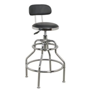 Sealey Pneumatic Workshop Stool with Adjustable Height Swivel Seat & Back Rest (5051747591202) SCR14