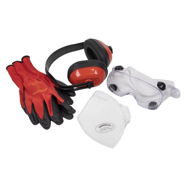 Sealey Worksafe® Flexi Grip Gloves, FFP1 Mask, Goggles & Ear Defenders (5054511785197) SEP2