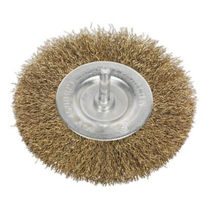 Sealey 100mm Crimped Flat Wire Brush with 6mm Shaft (5024209142243) SFB100