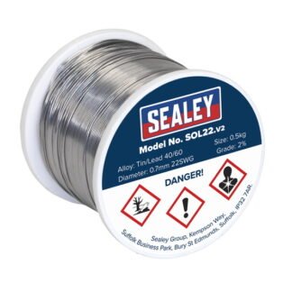 Sealey Quick Flow Solder Wire 2% 0.7mm/22SWG 0.5kg Reel (5054630385520) SOL22