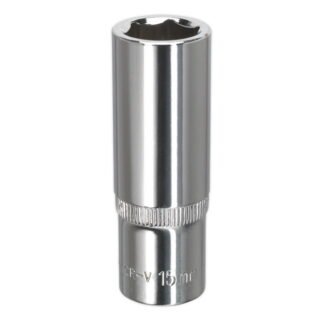 Sealey Premier Fully Polished Deep Socket 3/8IN Sq Drive 15mm (5054511354584) SP3815D