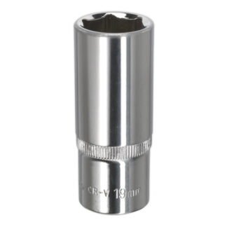 Sealey Premier Fully Polished Socket 3/8IN Sq Drive 19mm (5054511358681) SP3819D