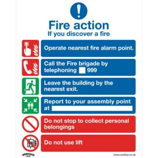 Sealey Worksafe® Fire Action With Lift Safety Sign, Rigid Plastic - Pack of 10 (5054511990751) SS19P10