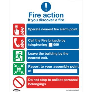 Sealey Worksafe® Fire Action Without Lift Safety Sign, Rigid Plastic - Pack of 10 (5054511990799) SS20P10