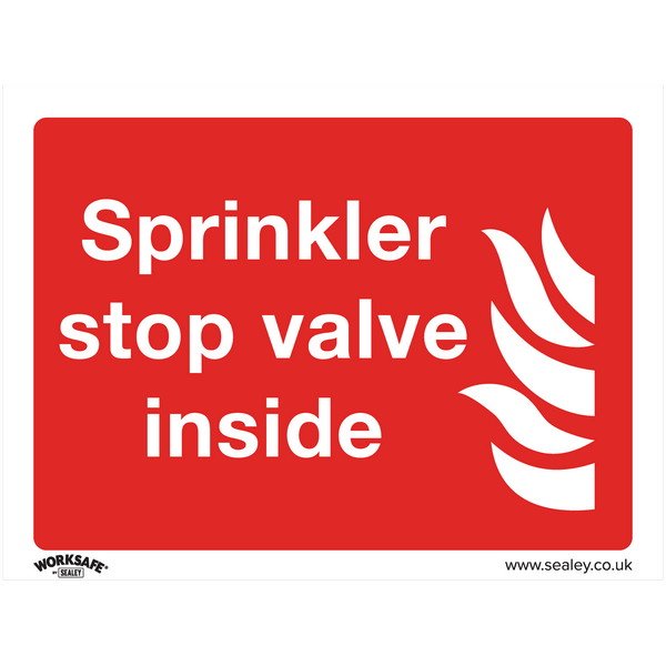 Sealey Worksafe® Sprinkler Stop Valve Safety Sign, Self- Adhesive Vinyl - Pack of 10 (5054511990997) SS23V10