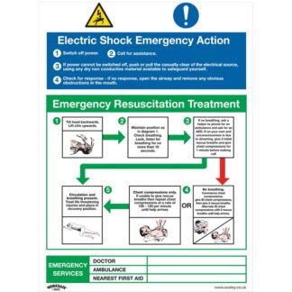 Sealey Worksafe® Electric Shock Emergency Action Safety Sign - Rigid Plastic (5054630001772) SS33P1