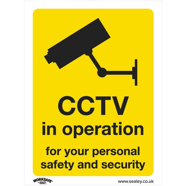 Sealey Worksafe® CCTV Safety Sign, Rigid Plastic - Pack of 10 (5054630000966) SS40P10