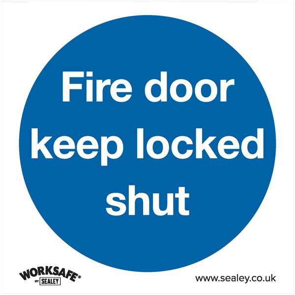 Sealey Worksafe® Fire Door Keep Locked Shut Safety Sign, Self- Adhesive Vinyl - Pack of 10 (5054511989991) SS4V10