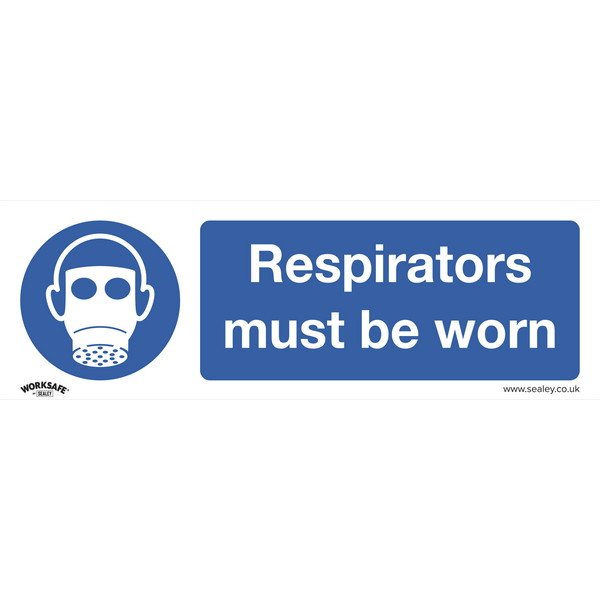 Sealey Worksafe® Respirators Must Be Worn Safety Sign - Rigid Plastic (5054630102301) SS56P1