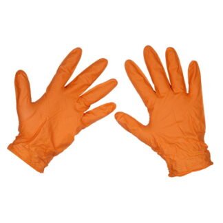 Sealey Diamond Grip Extra- Thick Nitrile Powder- Free Gloves, Orange, Large - Pack of 50 (5054630132445) SSP56L