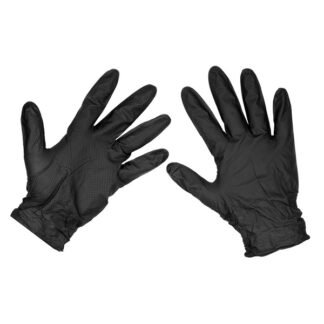 Sealey Diamond Grip Extra- Thick Nitrile Powder- Free Gloves, Black, X- Large - Pack of 50 (5054630132476) SSP57XL