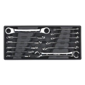 Sealey Premier Flare Nut & Ratchet Ring Spanner Set with Tool Tray 12pc (5051747333796) TBT13
