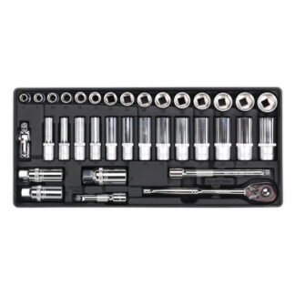 Sealey Premier Socket Set with Tool Tray 3/8IN Sq Drive 35pc (5051747333949) TBT20