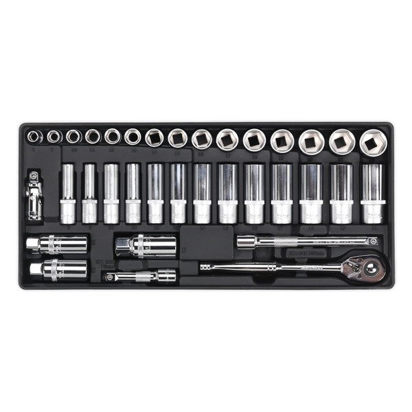 Sealey Premier Socket Set with Tool Tray 3/8IN Sq Drive 35pc (5051747333949) TBT20