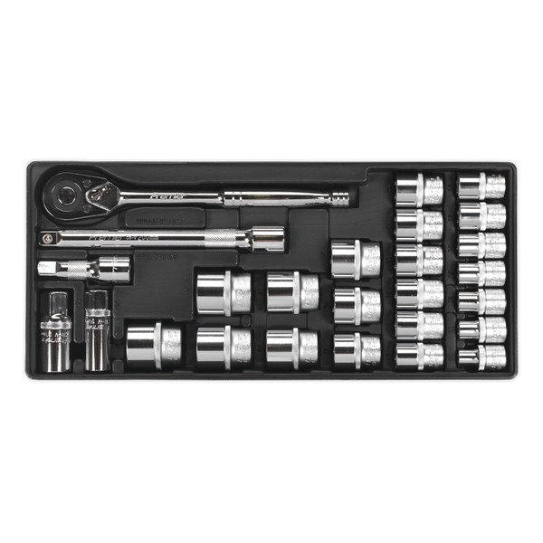 Sealey Premier Socket Set with Tool Tray 1/2IN Sq Drive 26pc (5051747333956) TBT21