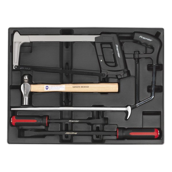 Sealey Premier Pry Bar, Hammer & Hacksaw Set with Tool Tray 6pc (5051747334045) TBT30