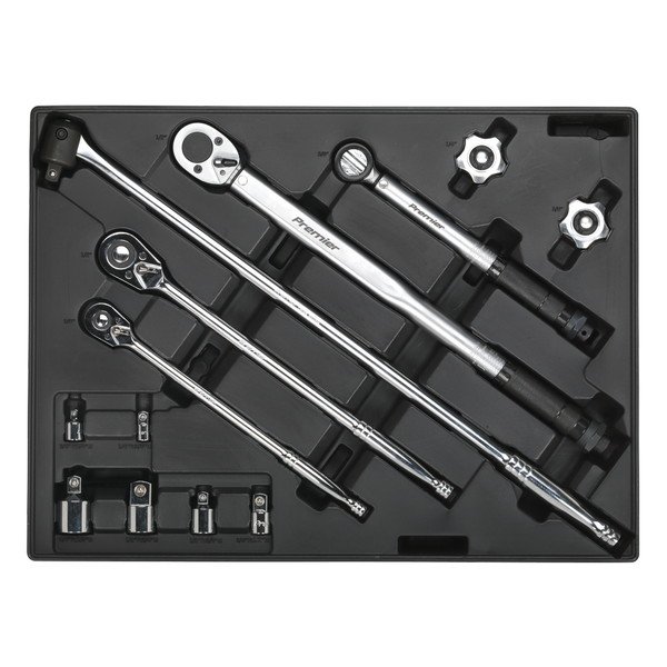 Sealey Premier Ratchet, Torque Wrench, Breaker Bar & Socket Adaptor Set with Tool Tray 13pc (5054511917222) TBT32