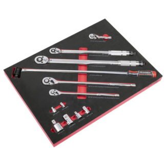 Sealey Premier Ratchet, Torque Wrench, Breaker Bar & Socket Adaptor Set with Tool Tray 3/8IN Sq & 1/2IN Sq Drive 12pc (5054630516856) TBT45