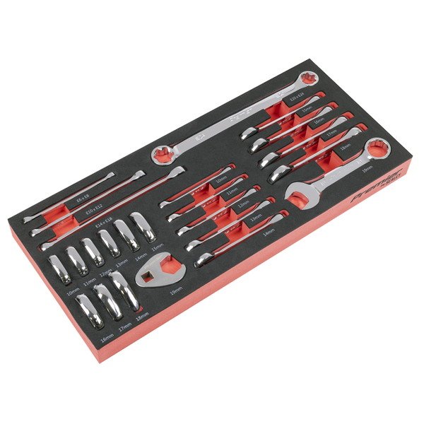 Sealey Premier Stubby Combination, TRX- Star* & Crow s Foot Spanner Set with Tool Tray 24pc (5054630531330) TBT50