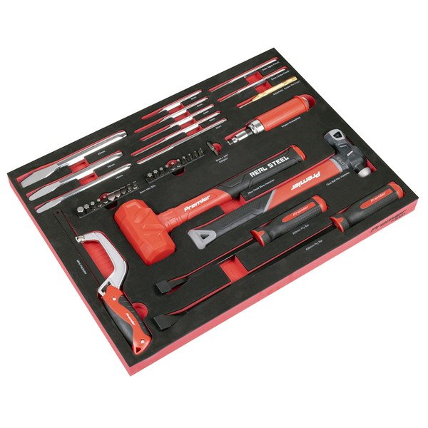 Sealey Premier Striking, Pry Bar, Hacksaw & Impact Screwdriver Set with Tool Tray 39pc (5054630550454) TBT66