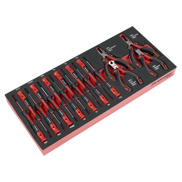 Sealey Premier Precision Screwdriver & Mini Pliers Set with Tool Tray 17pc (5054630516863) TBT67