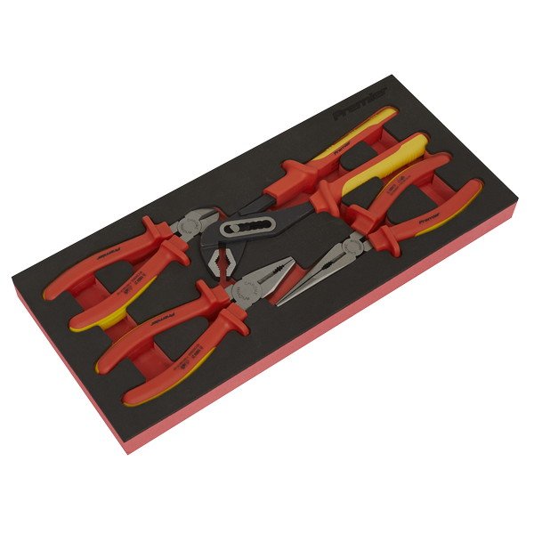 Sealey Premier Insulated Pliers Set with Tool Tray 4pc - VDE Approved (5054630244414) TBTE07