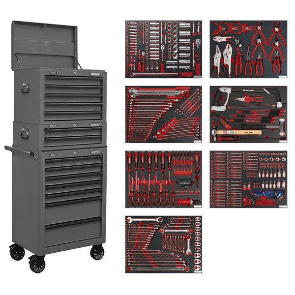 Sealey Superline PRO® Tool Chest Combination 14 Drawer with 446pc Tool Kit - Grey (5054630566738) TBTPCOMBO6