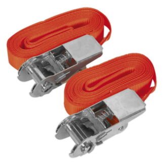 Sealey Self- Securing Ratchet Straps 25mm x 4.5m 500kg Breaking Strength - Pair (5051747807457) TD05045E