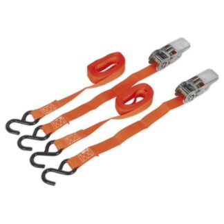 Sealey Ratchet Straps Polyester Webbing with S- Hooks 25mm x 4m 500kg Breaking Strength - Pair (5051747807396) TD0540S2