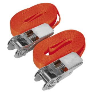 Sealey Self- Securing Ratchet Straps 25mm x 4.5m 800kg Breaking Strength - Pair (5051747807464) TD08045E
