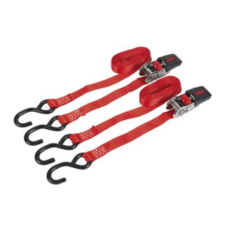 Sealey Ratchet Straps Polyester Webbing with S- Hooks 25mm x 4m 800kg Breaking Strength - Pair (5054511148466) TD284SD