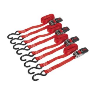 Sealey Ratchet Strap Polyester Webbing with S- Hooks 25mm x 4m 800kg Breaking Strength - 2 Pairs (5054511148473) TD484SD