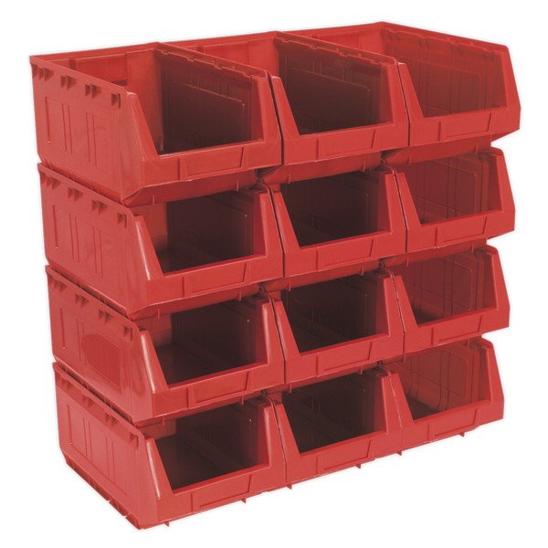 Sealey Plastic Storage Bin 210 x 355 x 165mm, Red - Pack of 12 (5051747557116) TPS412R