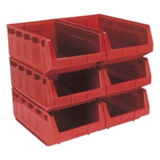 Sealey Plastic Storage Bin 310 x 500 x 190mm, Red - Pack of 6 (5051747557130) TPS56R