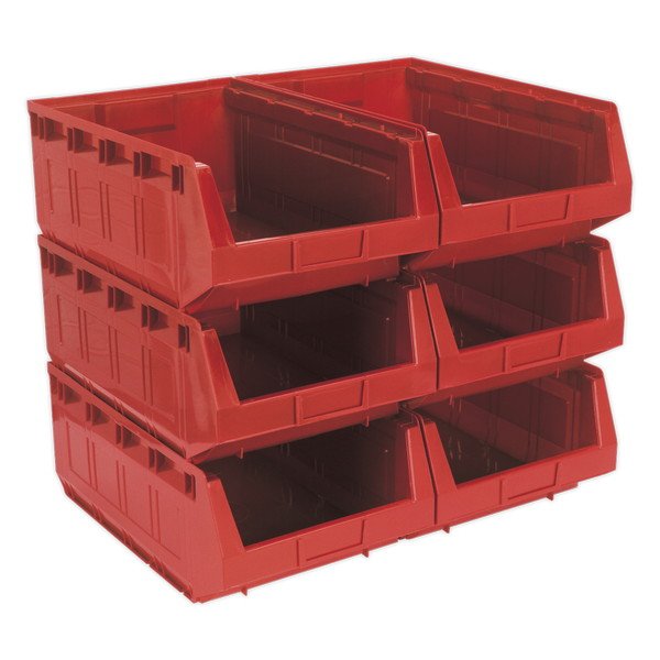 Sealey Plastic Storage Bin 310 x 500 x 190mm, Red - Pack of 6 (5051747557130) TPS56R