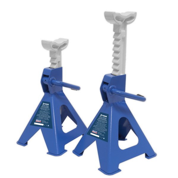 Sealey Ratchet Type Axle Stands (Pair) 2 Tonne Capacity per Stand - Blue (5054511271034) VS2002BL