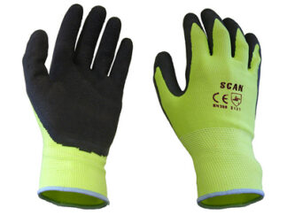 Scan Hi-Vis Yellow Foam Latex Coated Gloves - XXL (Size 11) (5023969317724) SCAGLOLATYXX
