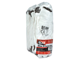 Scan White PU Coated Gloves - XL (Size 10) (Pack 12) (5023969317403) SCAGLOPUW12X